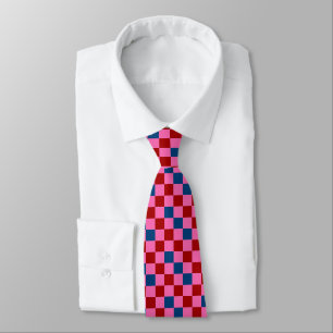 Red Pink Blue Chequered Pattern Design  Tie