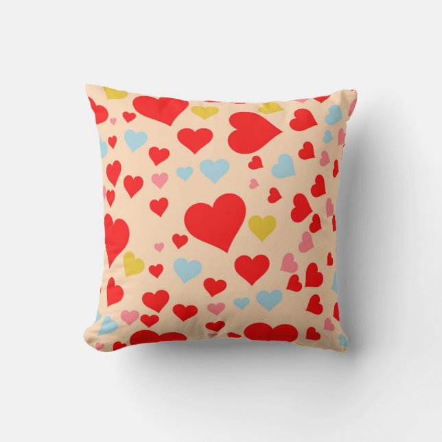 Red Pink Blue Colourful Simple Heart Y2K Pattern Cushion (Front)