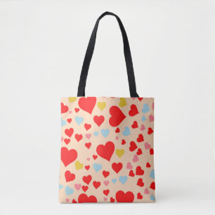Red Pink Blue Colourful Simple Heart Y2K Pattern Tote Bag