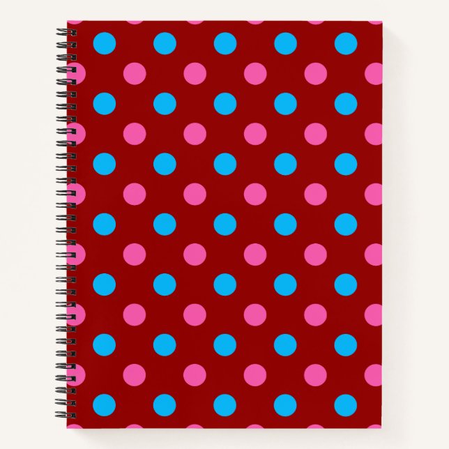 Red Pink Blue Polka Dot Pattern Notebook (Front)