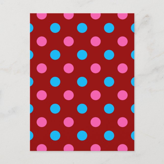 Red Pink Blue Polka Dot Pattern Postcard (Front)