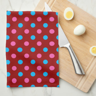 Red Pink Blue Polka Dot Pattern Tea Towel