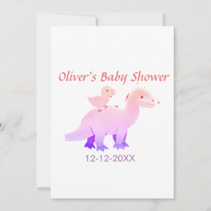 Red pink blue purple dinosaur baby shower add date holiday card