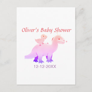 Red pink blue purple dinosaur baby shower add date postcard