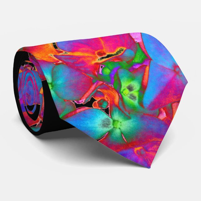 Red pink blue purple floral colorful floral tie (Rolled)