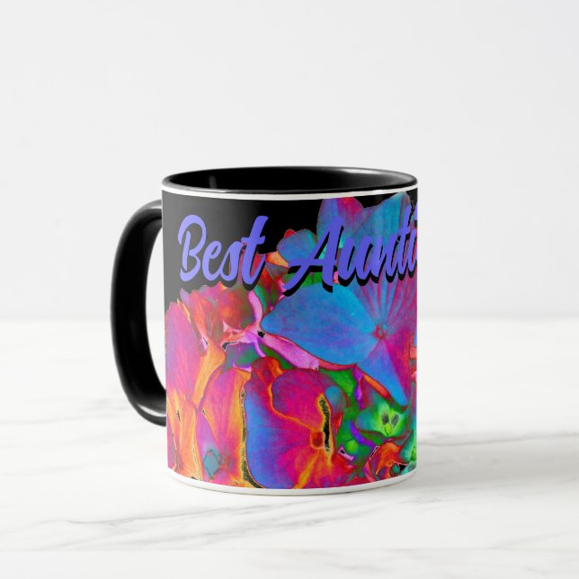 Red pink blue purple floral colourful floral mug (Front Left)