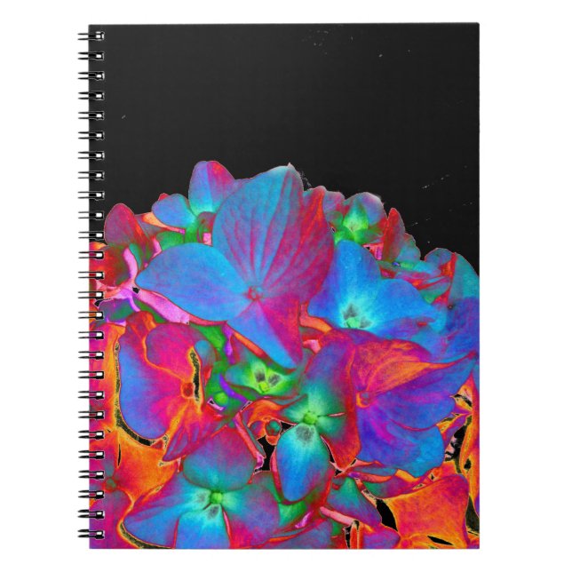 Red pink blue purple floral colourful floral spiral notebook (Front)