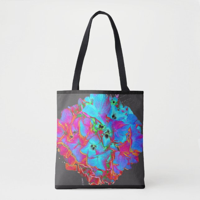 Red pink blue purple floral colourful floral tote bag (Front)