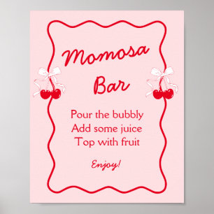 Red Pink Bow Cherry Baby Shower Momosa Bar Acrylic Poster