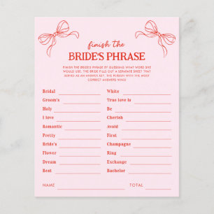 Red & Pink Bow Finish the Bride's Phrase Game