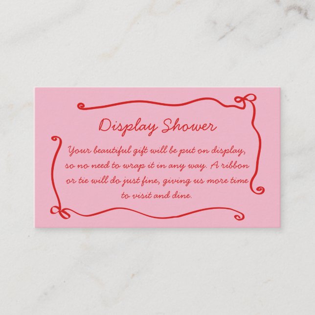 Red Pink Bow Frame Handwritten Display Shower Enclosure Card (Front)