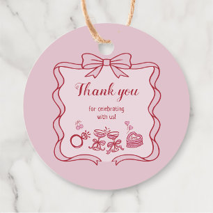 Red Pink Bow Galentine's Party Favour Tags