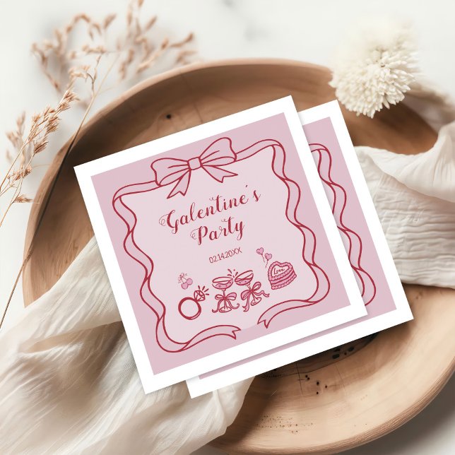 Red Pink Bow Galentine's Party Napkin (Creator Uploaded)