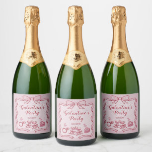 Red Pink Bow Galentine's Party Sparkling Wine Label