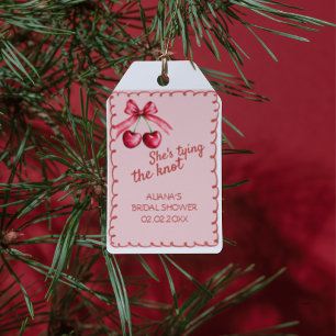 Red Pink Bow She's tying the knot Bridal Shower Gift Tags