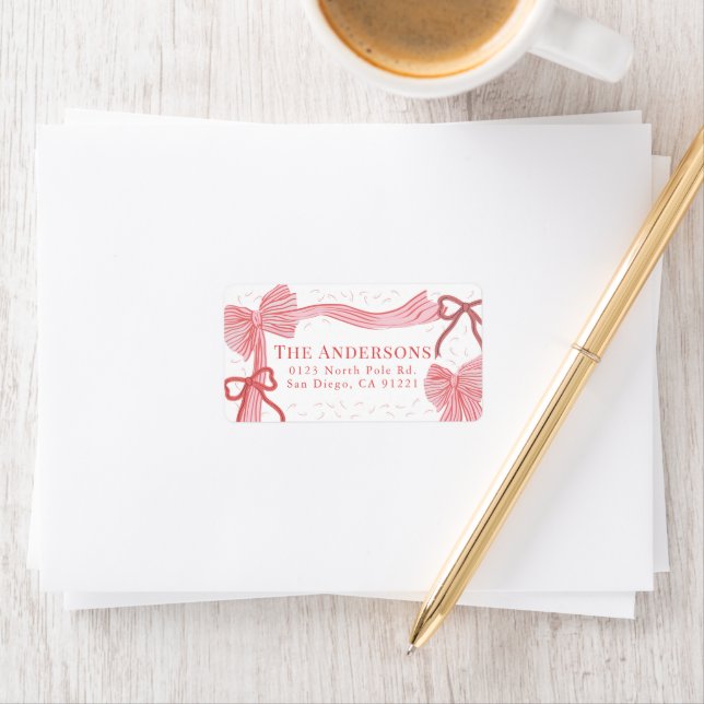 Red & Pink Bows Christmas Holiday Return Address Label (Insitu)
