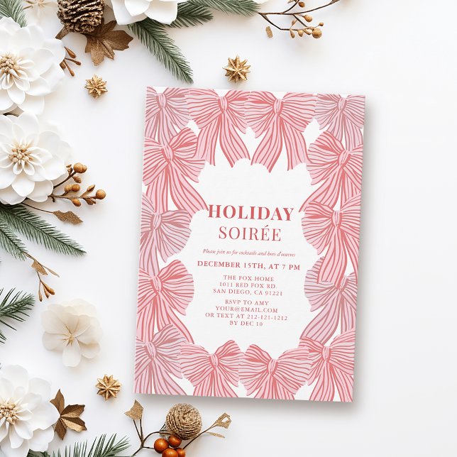 Red & Pink Bows Christmas Holiday Soirée Invitation (Creator Uploaded)