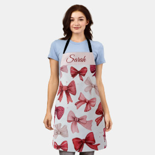 Red & Pink Bows Personalized Christmas Apron