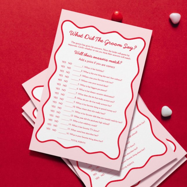 Red Pink Bridal Shower Game What Did the Groom Say (Creator Uploaded)