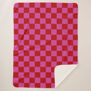 Red + Pink Check Chequered Chequerboard Pattern Sherpa Blanket