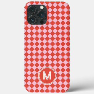 Red & Pink Chequerboard Personalised iPhone 13 Pro Max Case