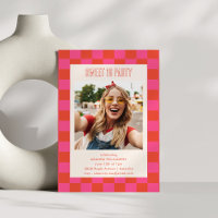 Red Pink Chequered Sweet 16 Photo Birthday Party