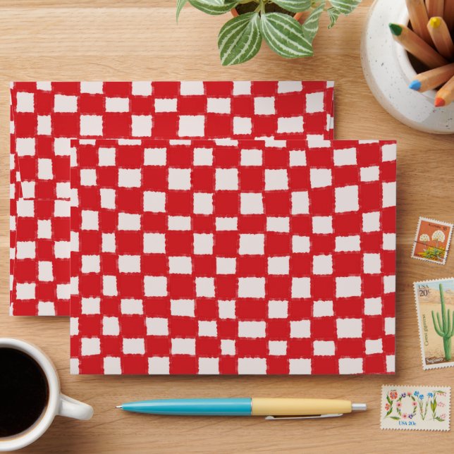 Red Pink Chequered Vibrant Chequerboard Pattern Envelope (Desk)
