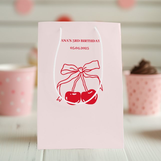 Red & Pink Cherry Birthday Party Medium Gift Bag (Creator Uploaded)