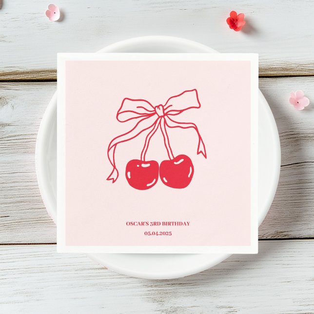 Red & Pink Cherry Birthday Party  Napkin (Creator Uploaded)
