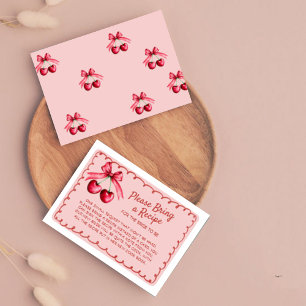 Red Pink Cherry Cute Bridal Shower Recipe Request Enclosure Card