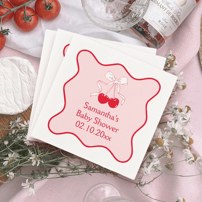 Red Pink Cherry On Top Bow Baby Shower  Napkin (Creator Uploaded)