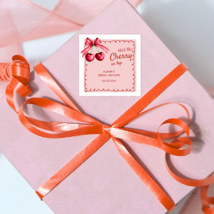 Red & Pink Cherry On Top Cherry Bridal Shower Square Sticker
