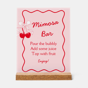 Red Pink Cherry Valentine Bridal Shower Mimosa Bar Acrylic Sign