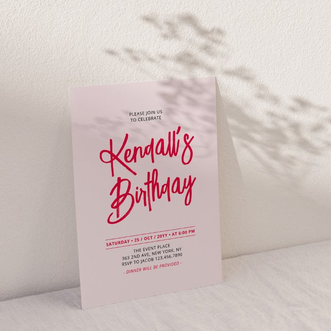 Red & Pink Chic Lettering Script Birthday Party Invitation (Creator Uploaded)