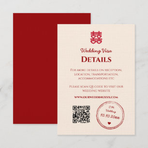Red pink chinese wedding visa details enclosure card