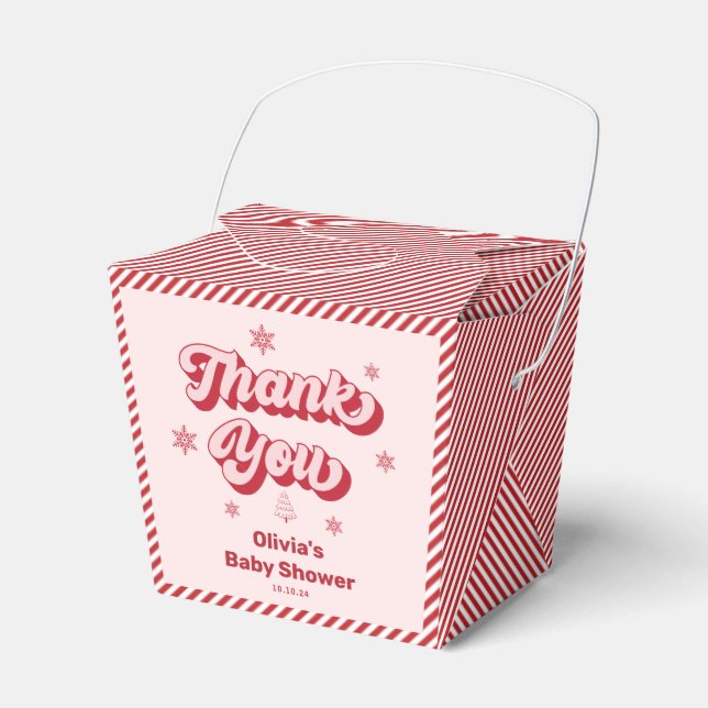 Red Pink Christmas Baby Shower Favour Box (Front Side)