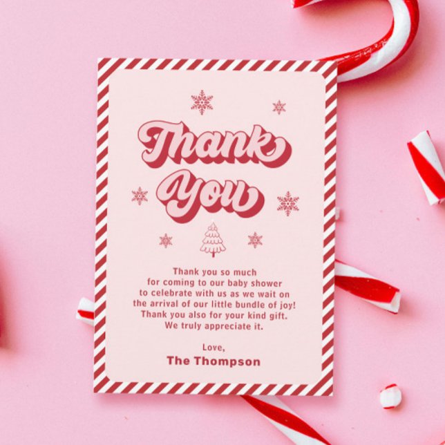Red Pink Christmas Baby Shower Thank You Card (Creator Uploaded)