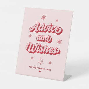 Red Pink Christmas Baby Shower Wishes and Advice  Pedestal Sign