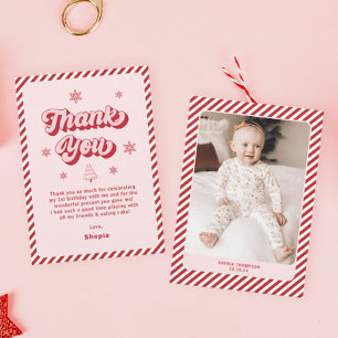 Red Pink Christmas Birthday Party Thank You Card