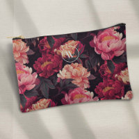 red pink colourful vintage flora pattern, monogram