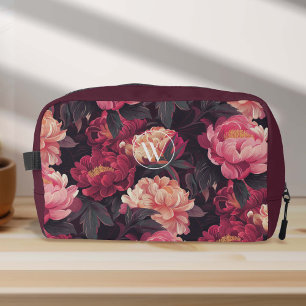 red pink colourful vintage flowers pattern,monogra dopp kit