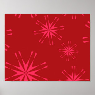 Red, pink, cool trendy modern star flower abstract poster