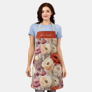 Red Pink Cream Ranunculus Flowers   Apron