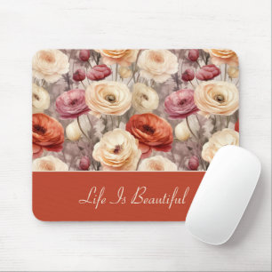 Red Pink Cream Ranunculus Flowers Mouse Pad