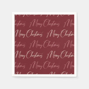 Red Pink Cream Script Pattern Merry Christmas Napkin