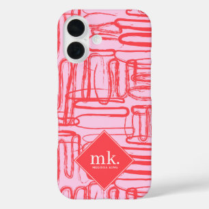 Red Pink Curve Wavy Squiggle Abstract Modern Girl iPhone 16 Case