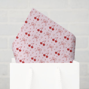 Red Pink Cute Bow Cherry Hearts Valentine’s Day Tissue Paper