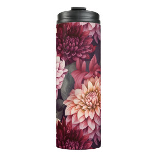 Red Pink Dahilas Pattern Design Thermal Tumbler