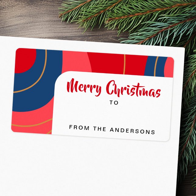 Red pink dark blue retro Christmas to from gift (Red pink dark blue retro Christmas to from gift Label)