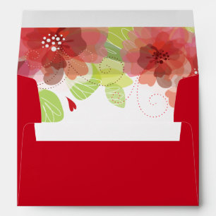 Red & pink delicate spring flowers floral wedding envelopes